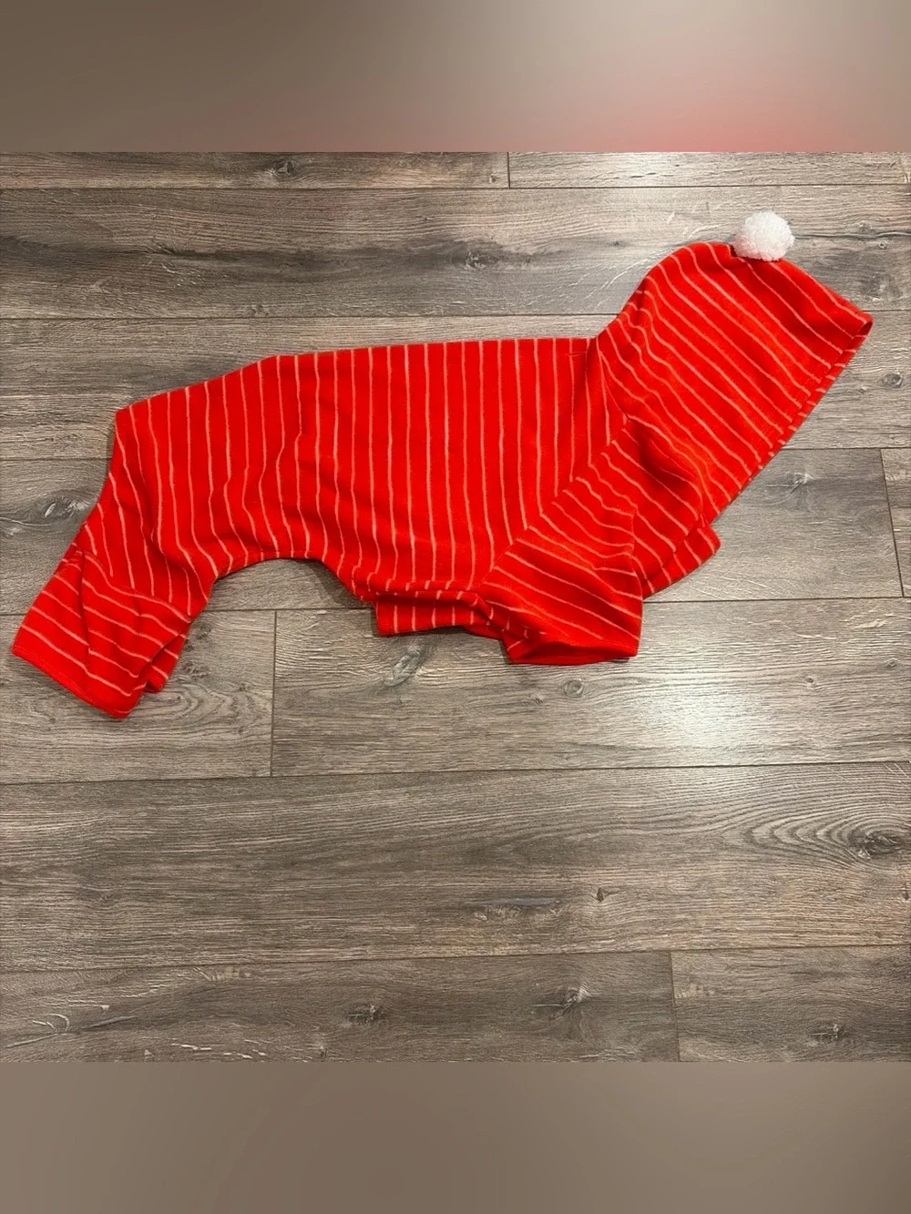 Red Striped Hooded Pet Pajamas with Pom Pom Hood